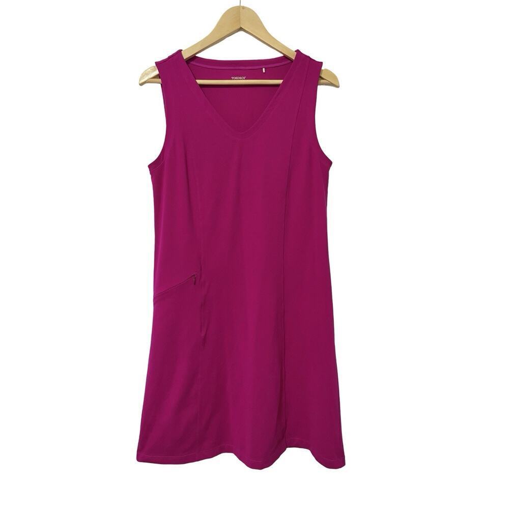 Toad & Co Knit Sleeveless Mini Dress Size M Magenta Zip Pocket Sustainable